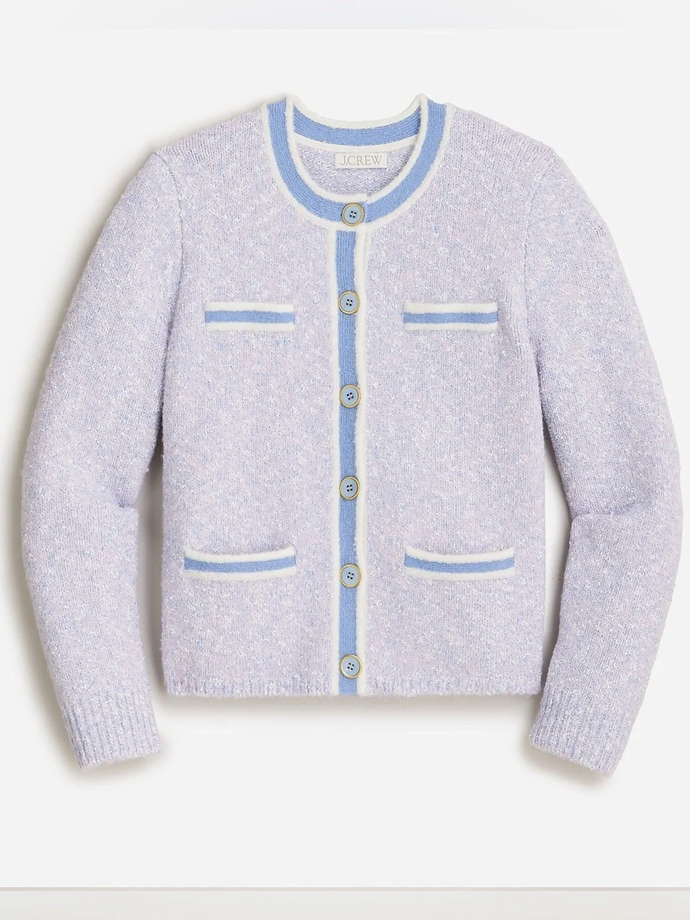 J. Crew Marled Lilac Blue Seascape White Knit Sweater Lady Jacket